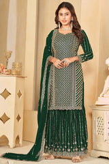 Green Faux Georgette Embroidery Sharara Suit