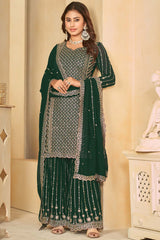 Green Faux Georgette Embroidery Sharara Suit