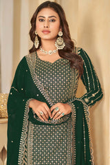 Green Faux Georgette Embroidery Sharara Suit