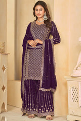 Wine Faux Georgette Embroidery Sharara Suit