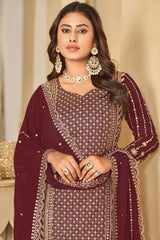 Maroon Faux Georgette Embroidery Sharara Suit