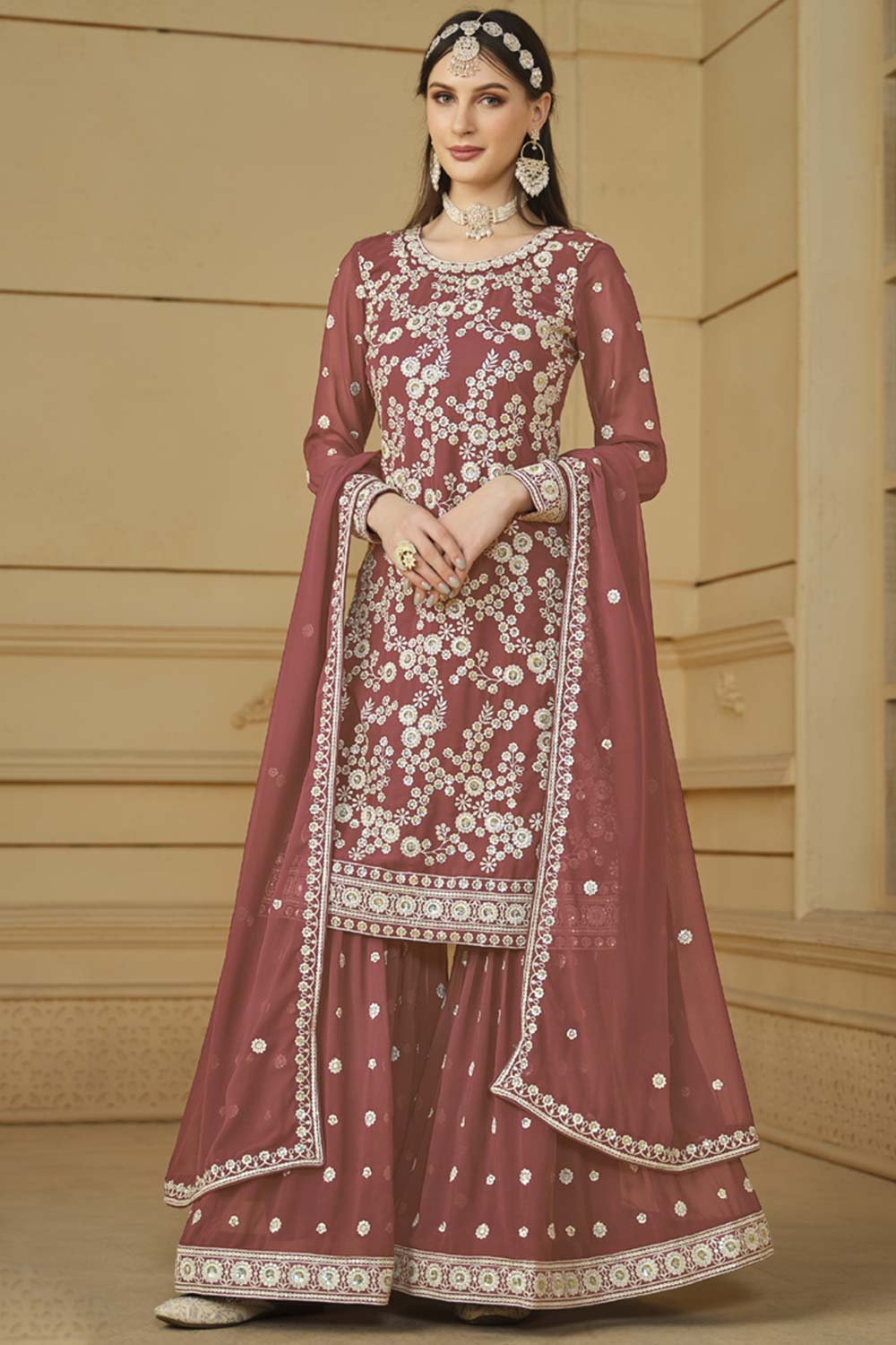 Gajri Faux Georgette Embroidery Sharara Suit