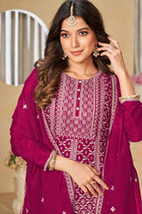 Rani Pink Chinon Silk Embroidery Sharara Suit