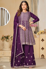 Purple Chinon Silk Embroidery Sharara Suit