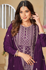 Purple Chinon Silk Embroidery Sharara Suit