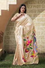 Beige Woven Silk Blend Saree