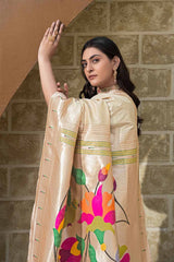 Beige Woven Silk Blend Saree