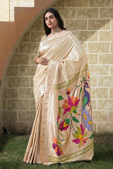 Beige Woven Silk Blend Saree