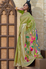 Green Woven Silk Blend Saree