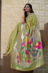 Green Woven Silk Blend Saree