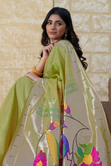 Green Woven Silk Blend Saree