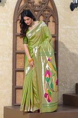 Green Woven Silk Blend Saree