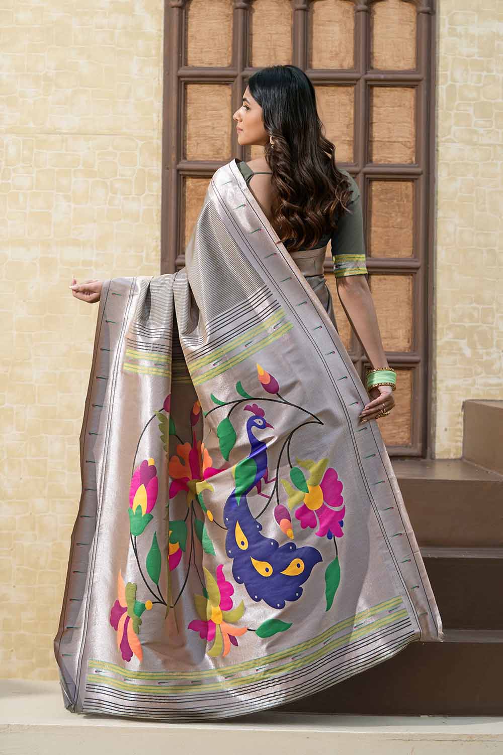 Grey Woven Silk Blend Saree