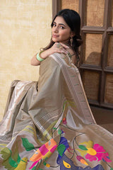 Grey Woven Silk Blend Saree