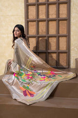 Grey Woven Silk Blend Saree