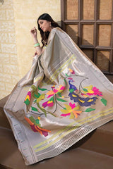 Grey Woven Silk Blend Saree