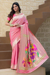 Pink Woven Silk Blend Saree