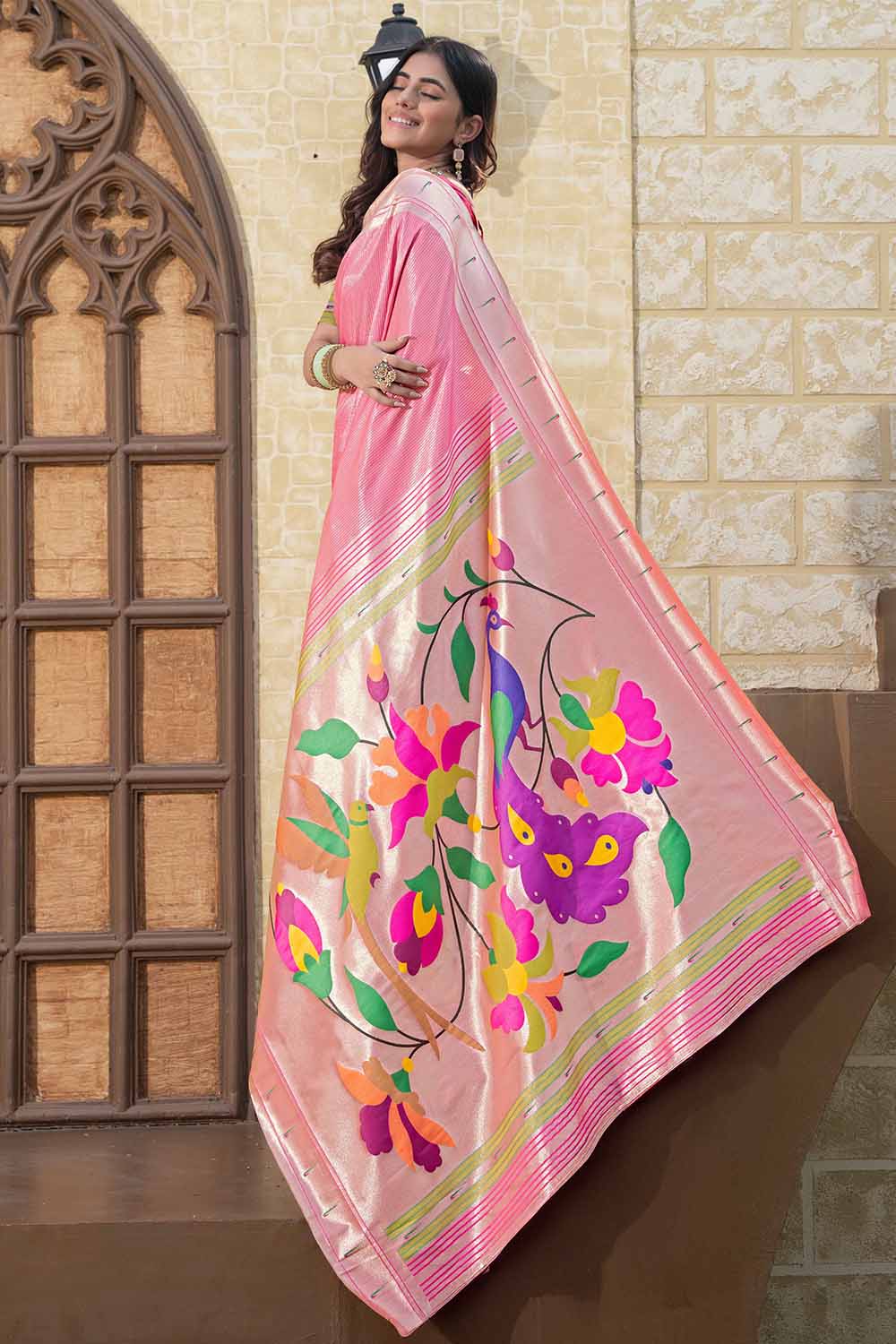 Pink Woven Silk Blend Saree