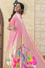 Pink Woven Silk Blend Saree