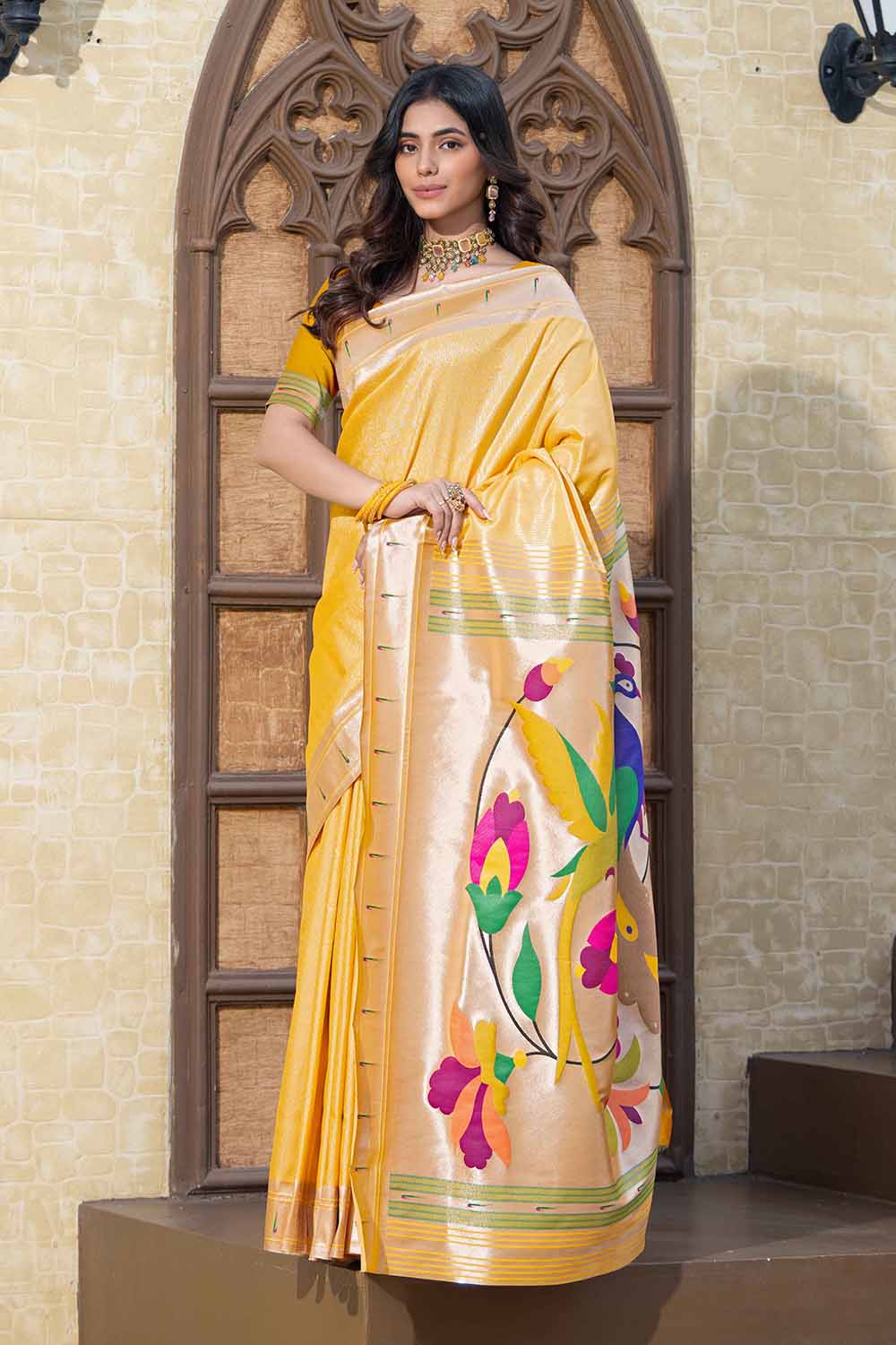 Yellow Woven Silk Blend Saree