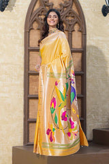 Yellow Woven Silk Blend Saree