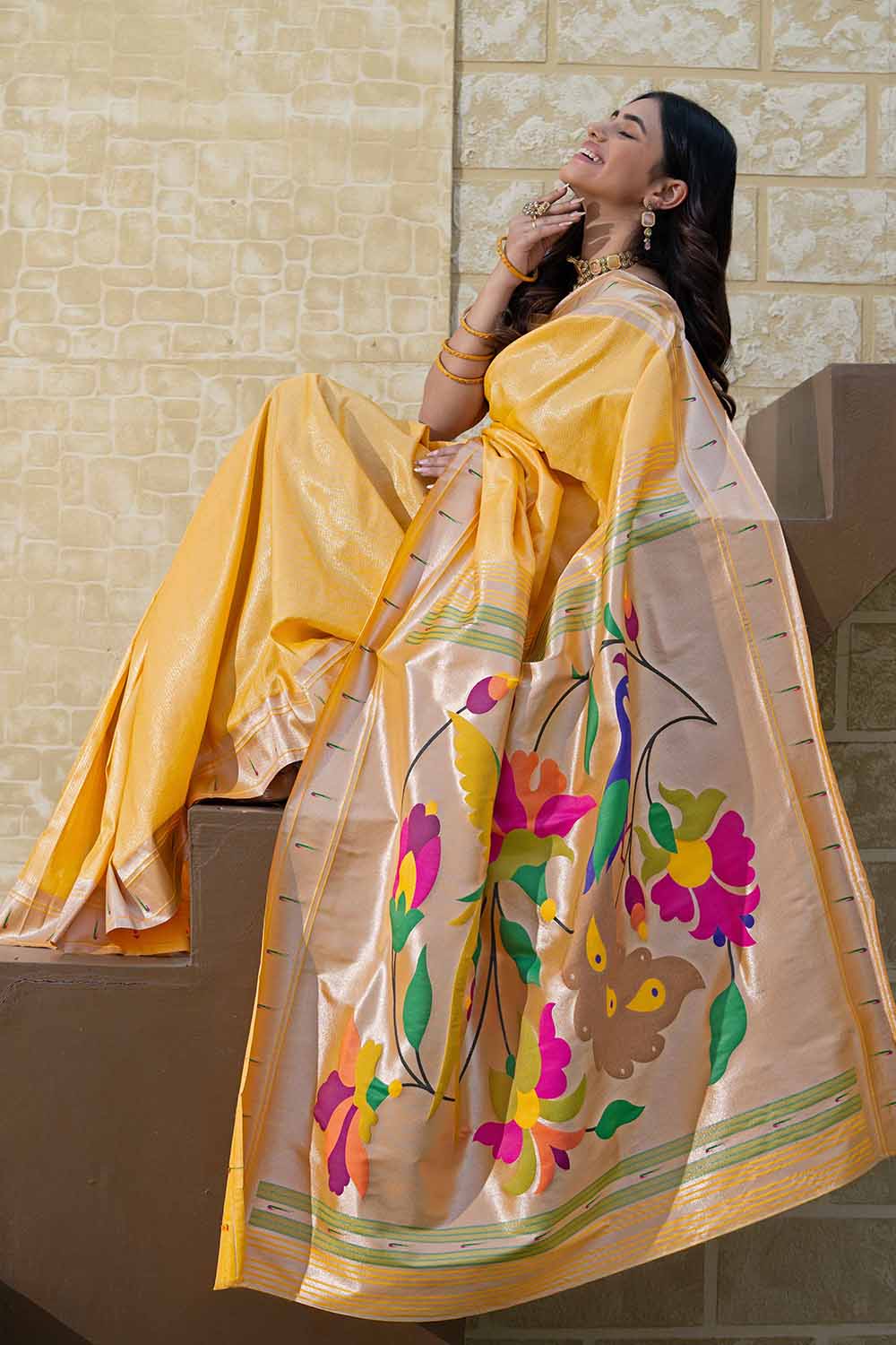 Yellow Woven Silk Blend Saree