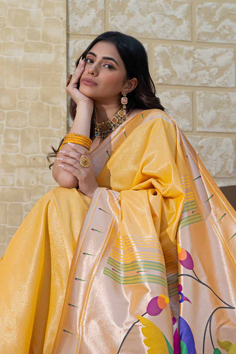 Yellow Woven Silk Blend Saree