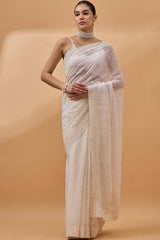 Cream Pure Georgette Woven Saree