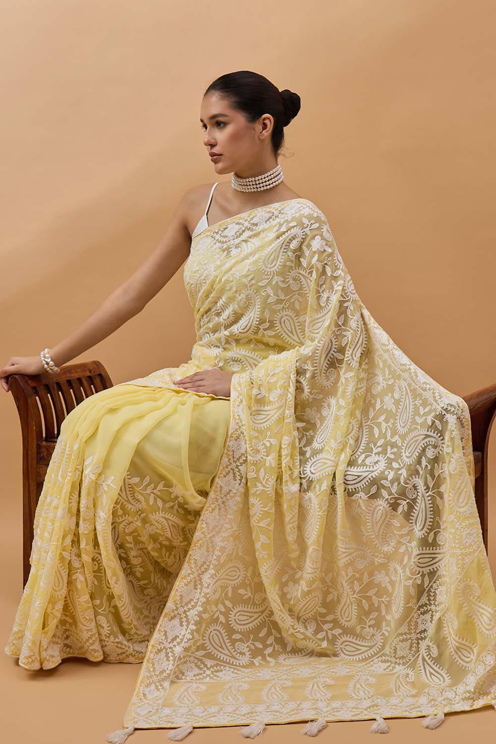 Yellow Pure Georgette Woven Saree