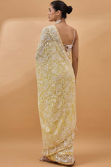 Yellow Pure Georgette Woven Saree