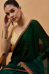 Green Poly Chiffon Woven Saree