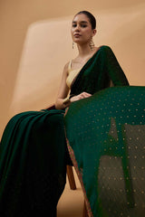 Green Poly Chiffon Woven Saree