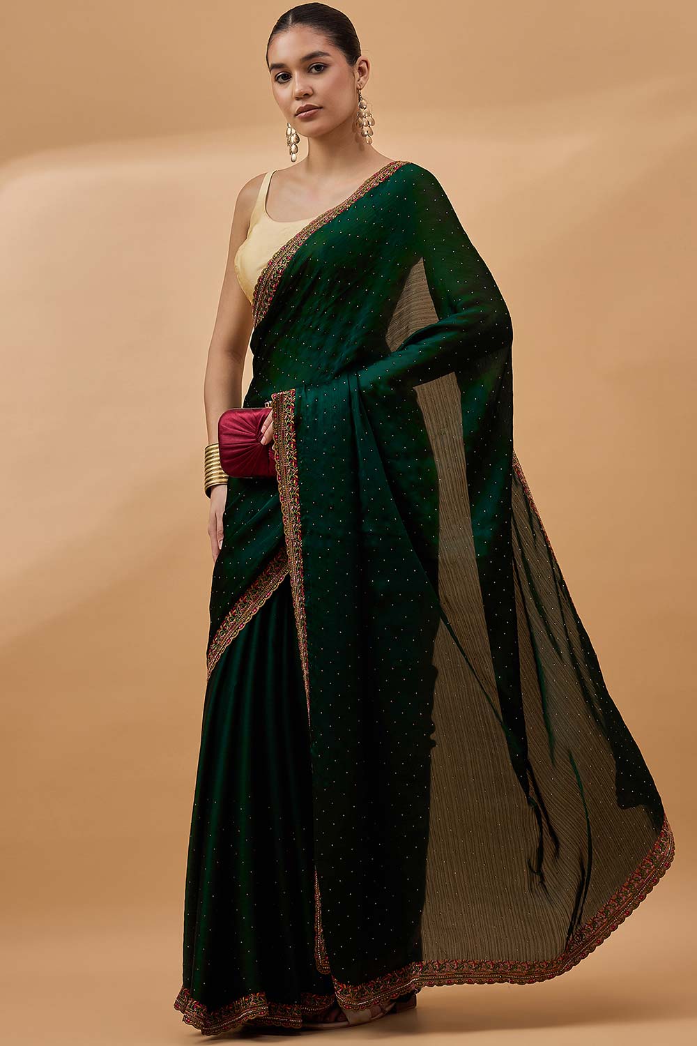 Green Poly Chiffon Woven Saree