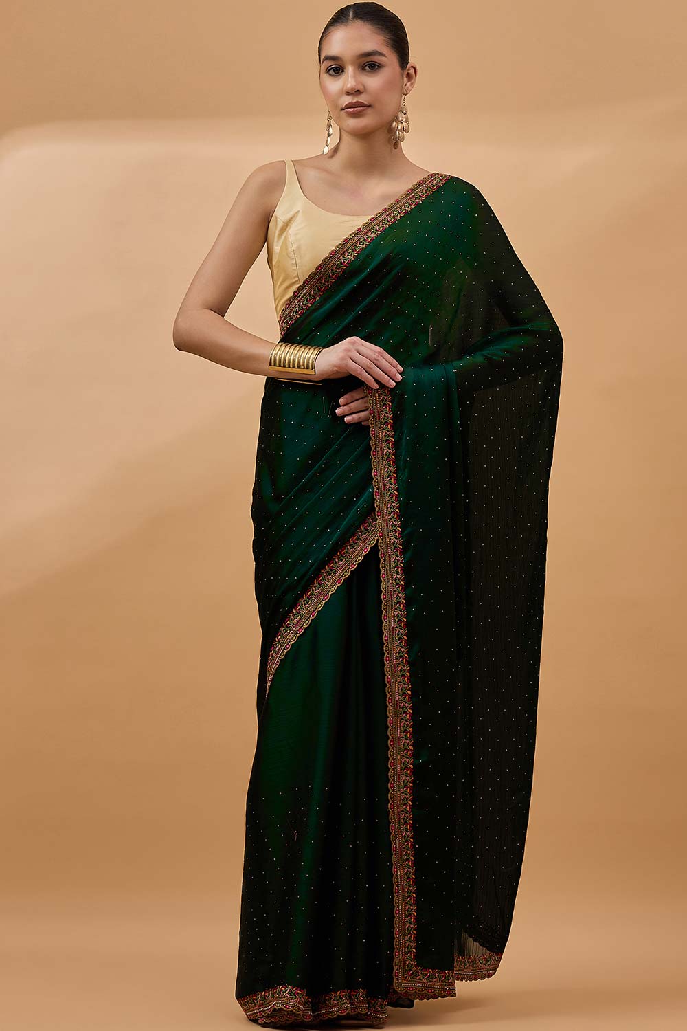 Green Poly Chiffon Woven Saree