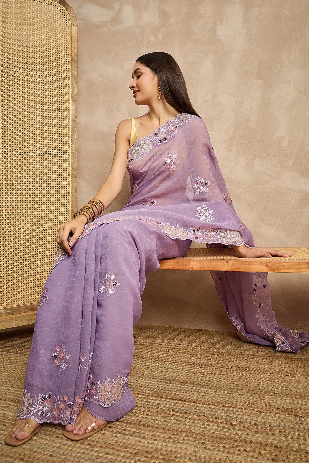 Purple Tissue Woven Saree