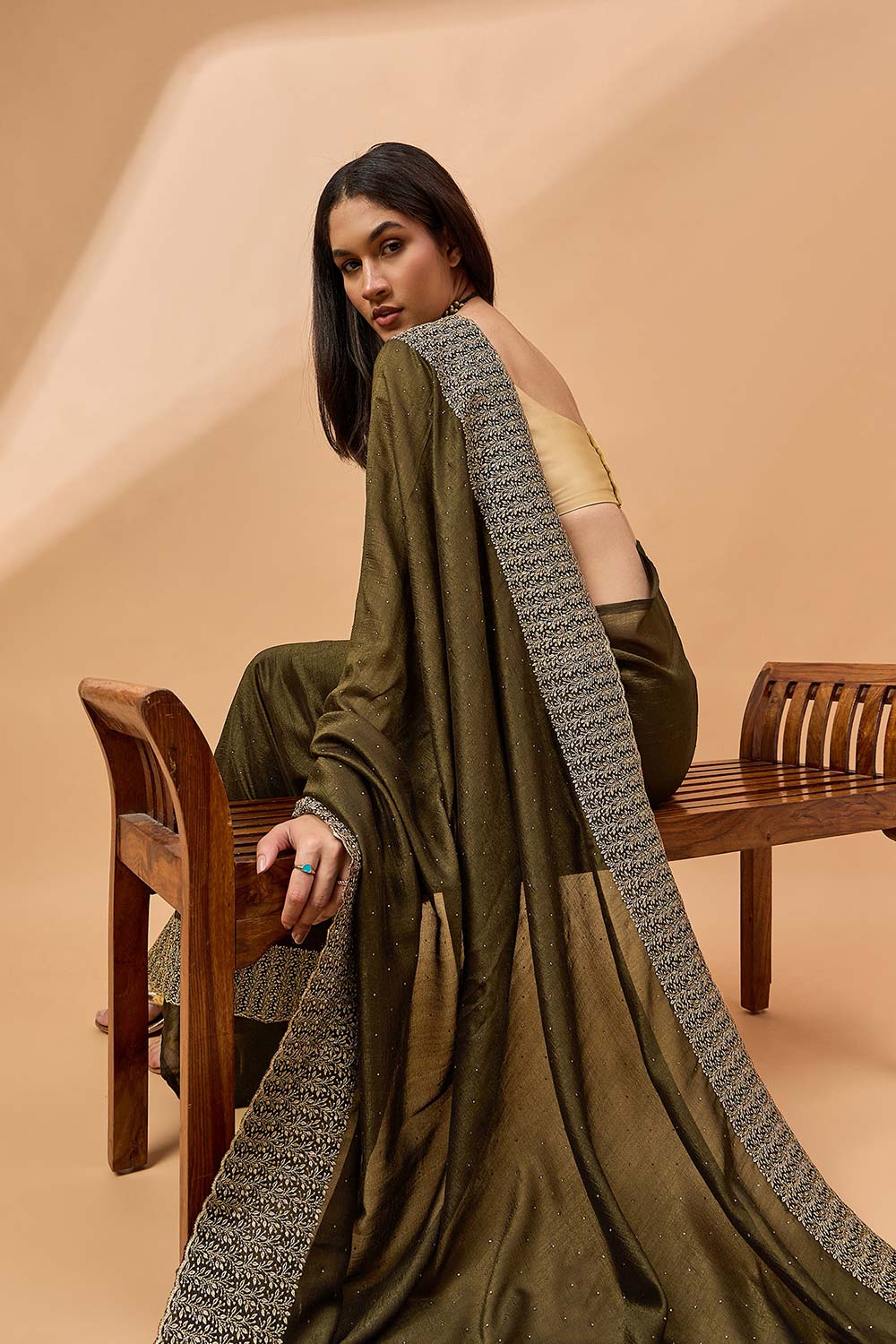 Green Silk Blend Woven Saree