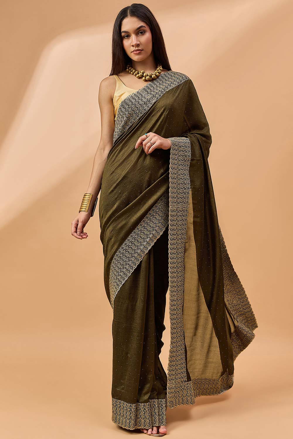 Green Silk Blend Woven Saree