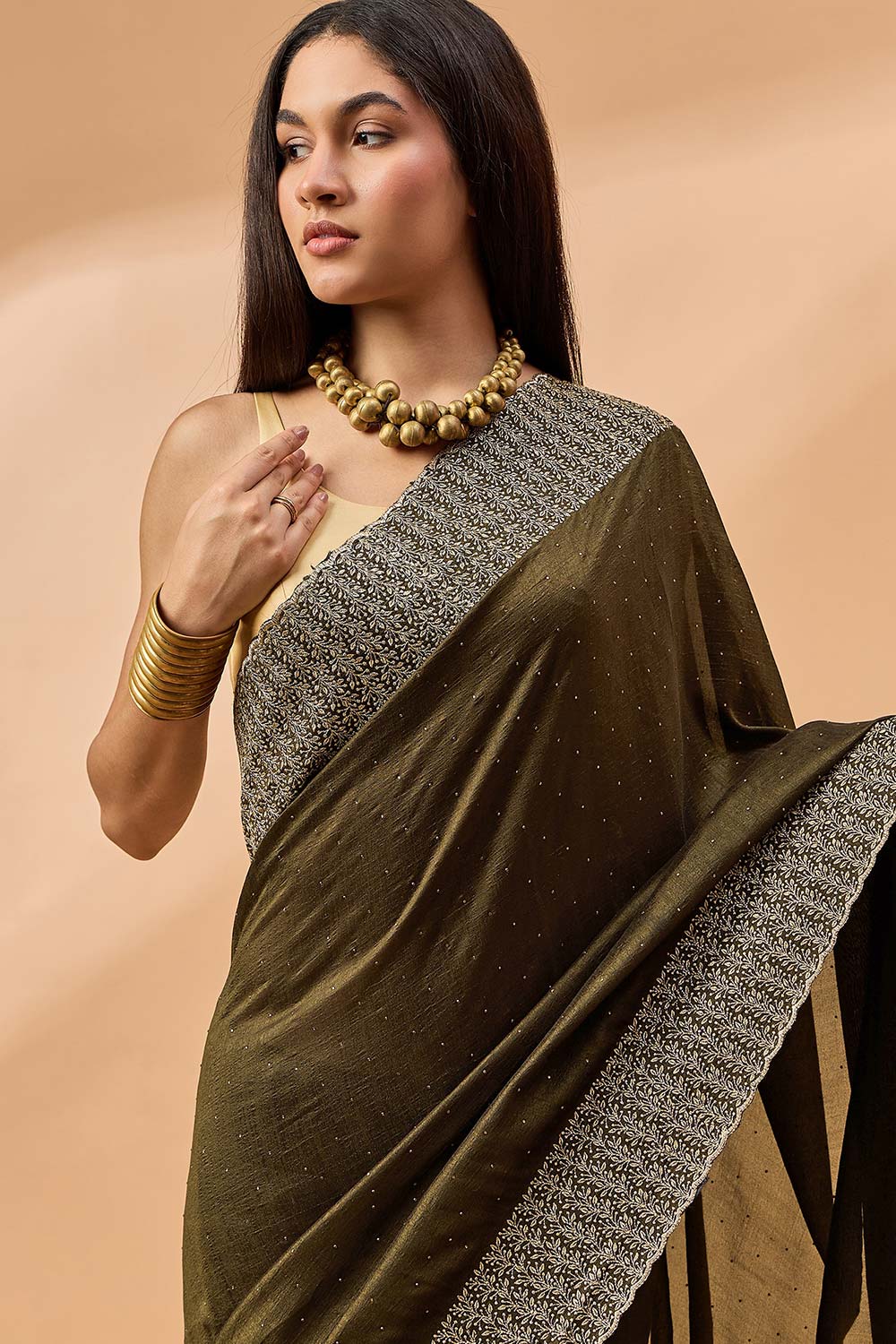 Green Silk Blend Woven Saree