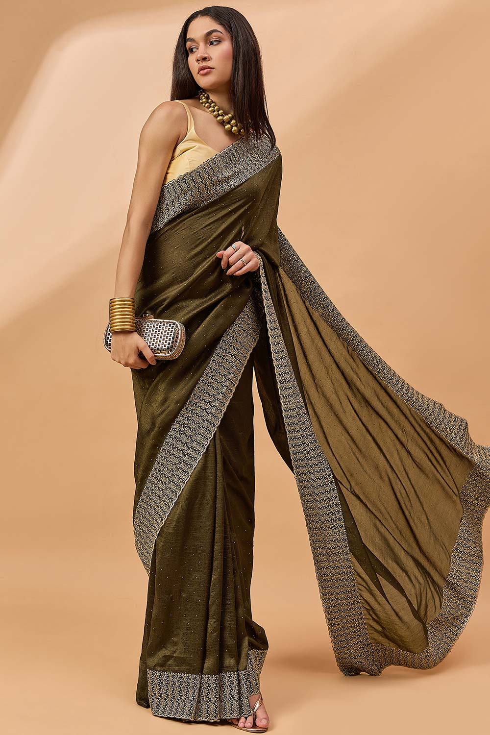 Green Silk Blend Woven Saree