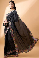 Black Silk Blend Woven Saree