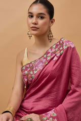 Pink Silk Blend Woven Saree