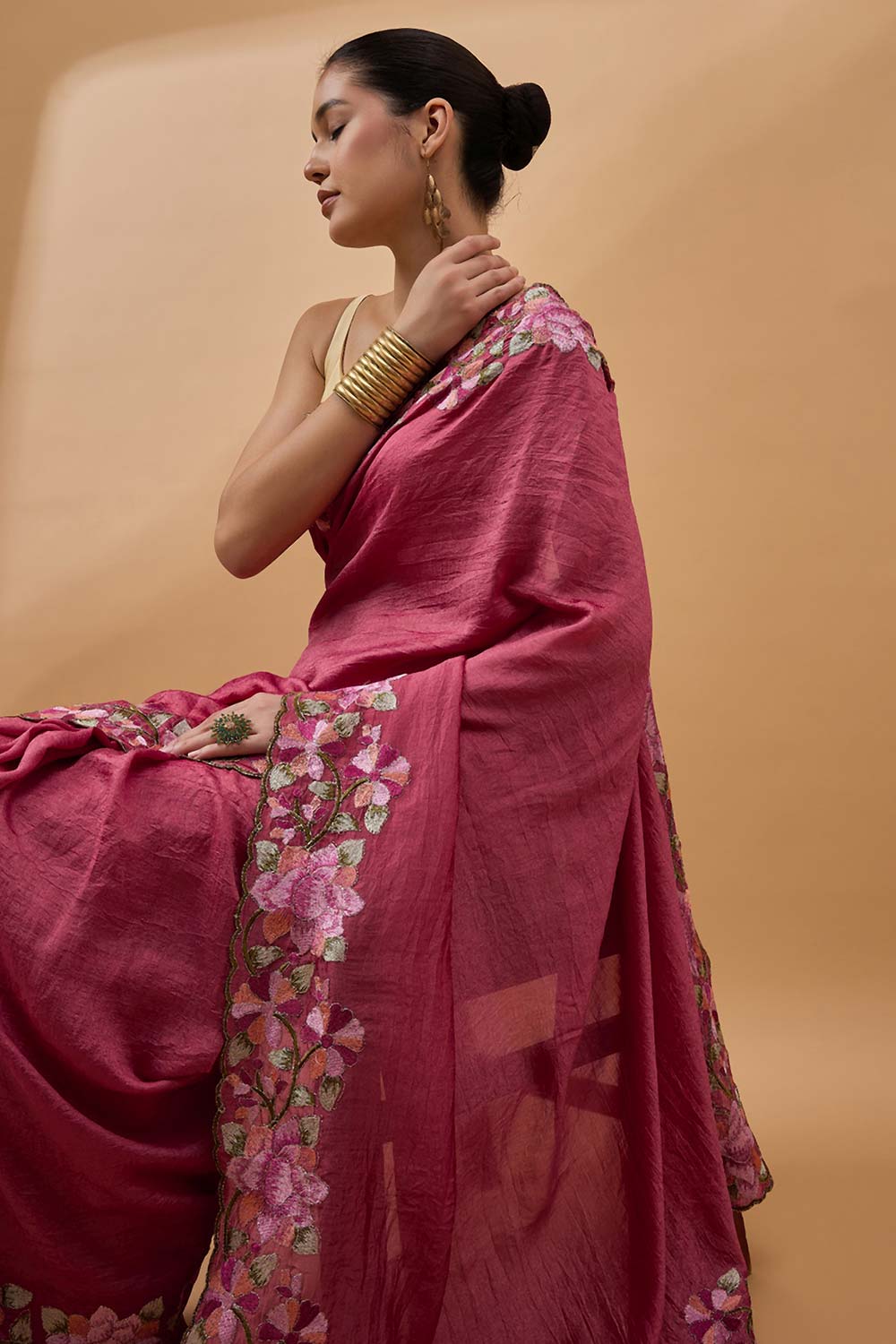 Pink Silk Blend Woven Saree