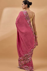 Pink Silk Blend Woven Saree