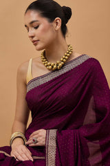 Purple Silk Blend Woven Saree