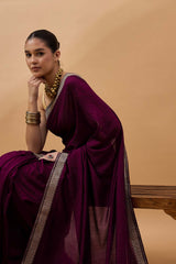 Purple Silk Blend Woven Saree