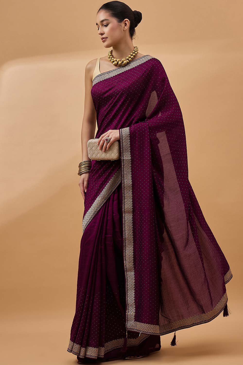 Purple Silk Blend Woven Saree