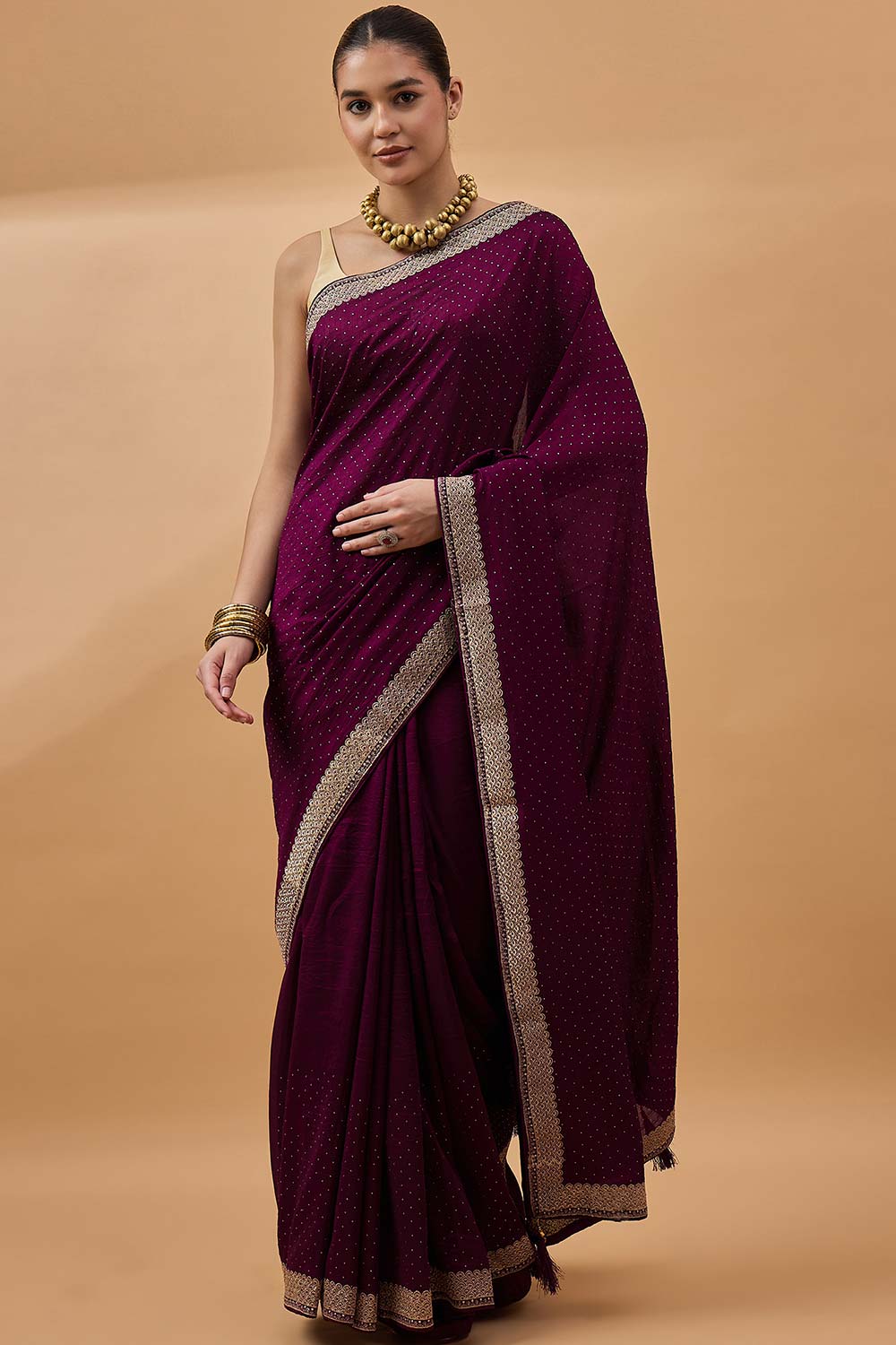 Purple Silk Blend Woven Saree