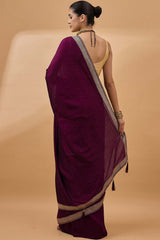 Purple Silk Blend Woven Saree