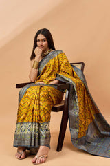 Yellow Silk Blend Woven Saree