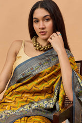 Yellow Silk Blend Woven Saree